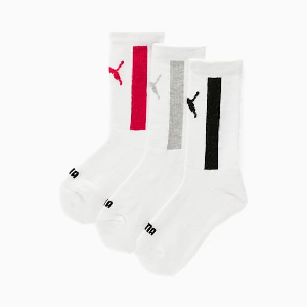 Half-Terry Crew-Length Kids' Socks [3 Pack], WHITE / BLACK, extralarge